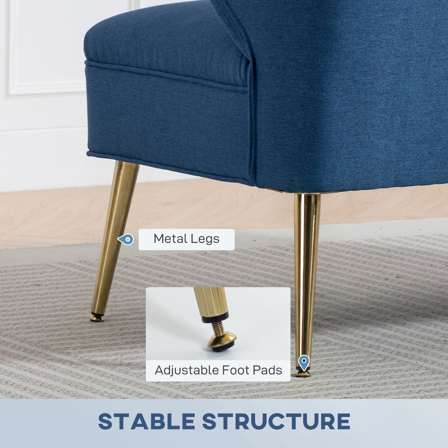 HOMCOM 2 Seater Sofa With Wing Back, Linen Look Fabric, Thick Cushioned Seat, Metal Legs, Dark Blue
