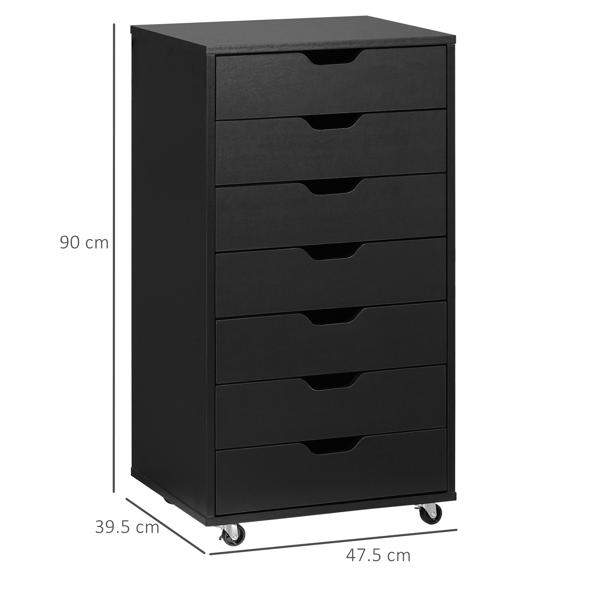 Compact 7-Drawer Mobile Filing Cabinet with Wheels for Home Office - Black - ALL4U RETAILER LTD