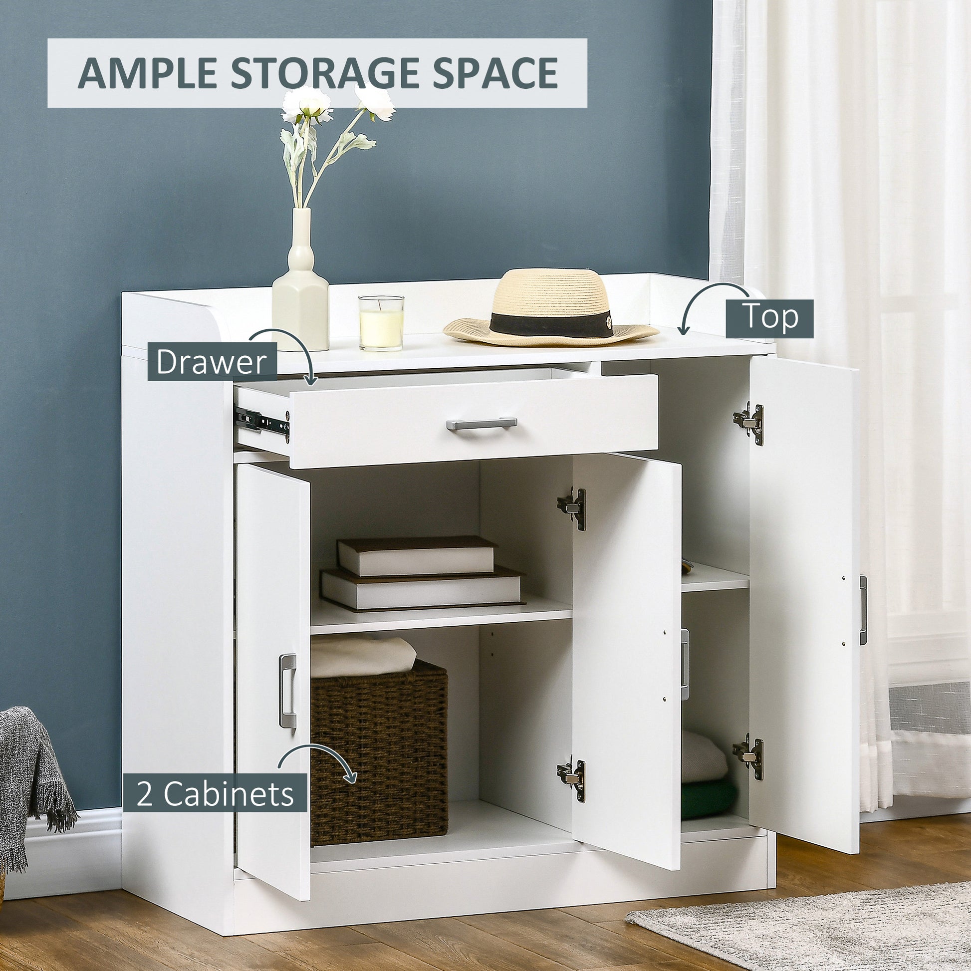 HOMCOM Contemporary White Sideboard with Drawer and Adjustable Storage Shelves for Living Room, Bedroom, or Hallway - ALL4U RETAILER LTD