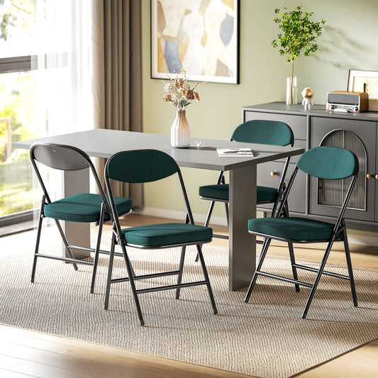 HOMCOM Set Of Four Folding Corduroy Seat Chairs Teal Durable Steel Frame For Indoor And Outdoor Use