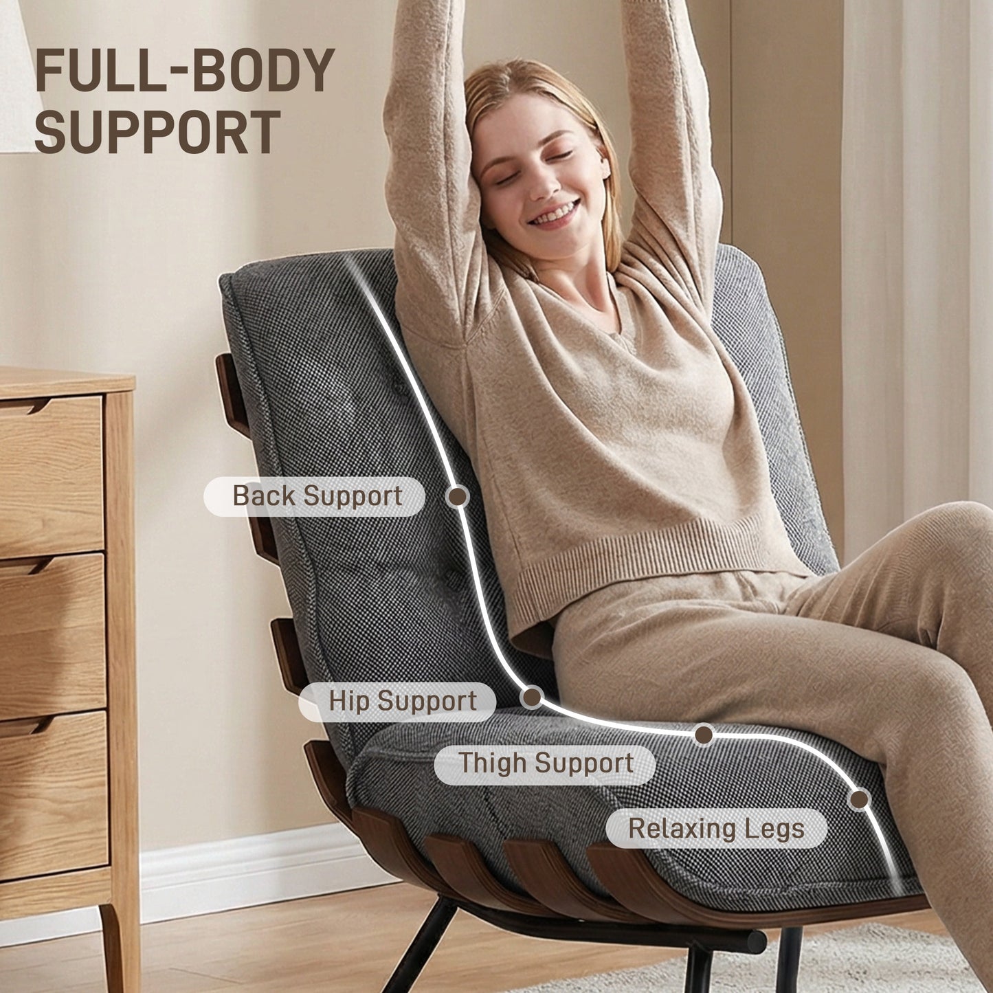 HOMCOM Accent Chair Linen Look Fabric Reading Chair With Pocket Spring Cushions Slatted Support Steel Frame Dark Grey