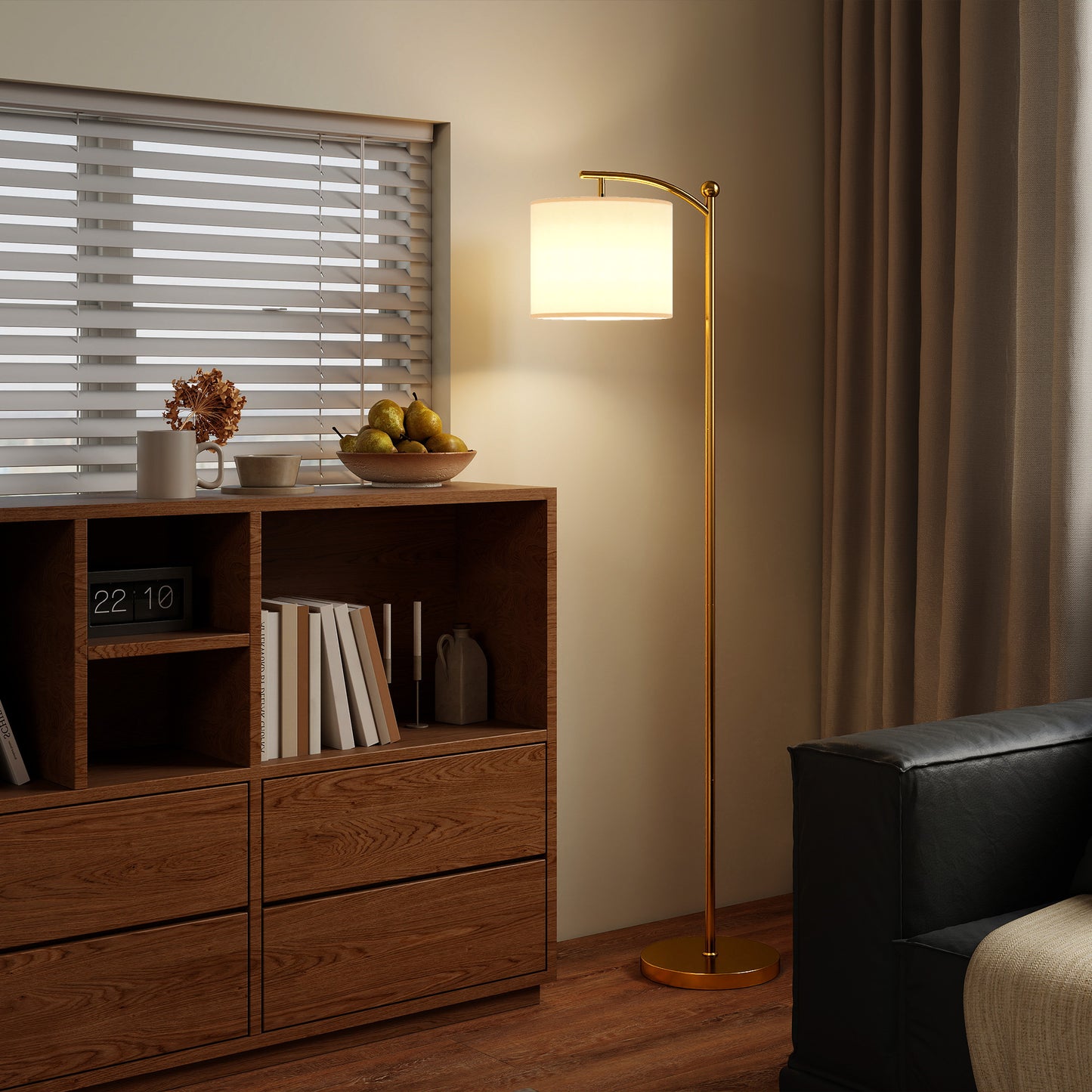 HOMCOM LED Floor Lamp With Remote Control Gold Tone Adjustable Brightness And Color Temperature 11 Levels