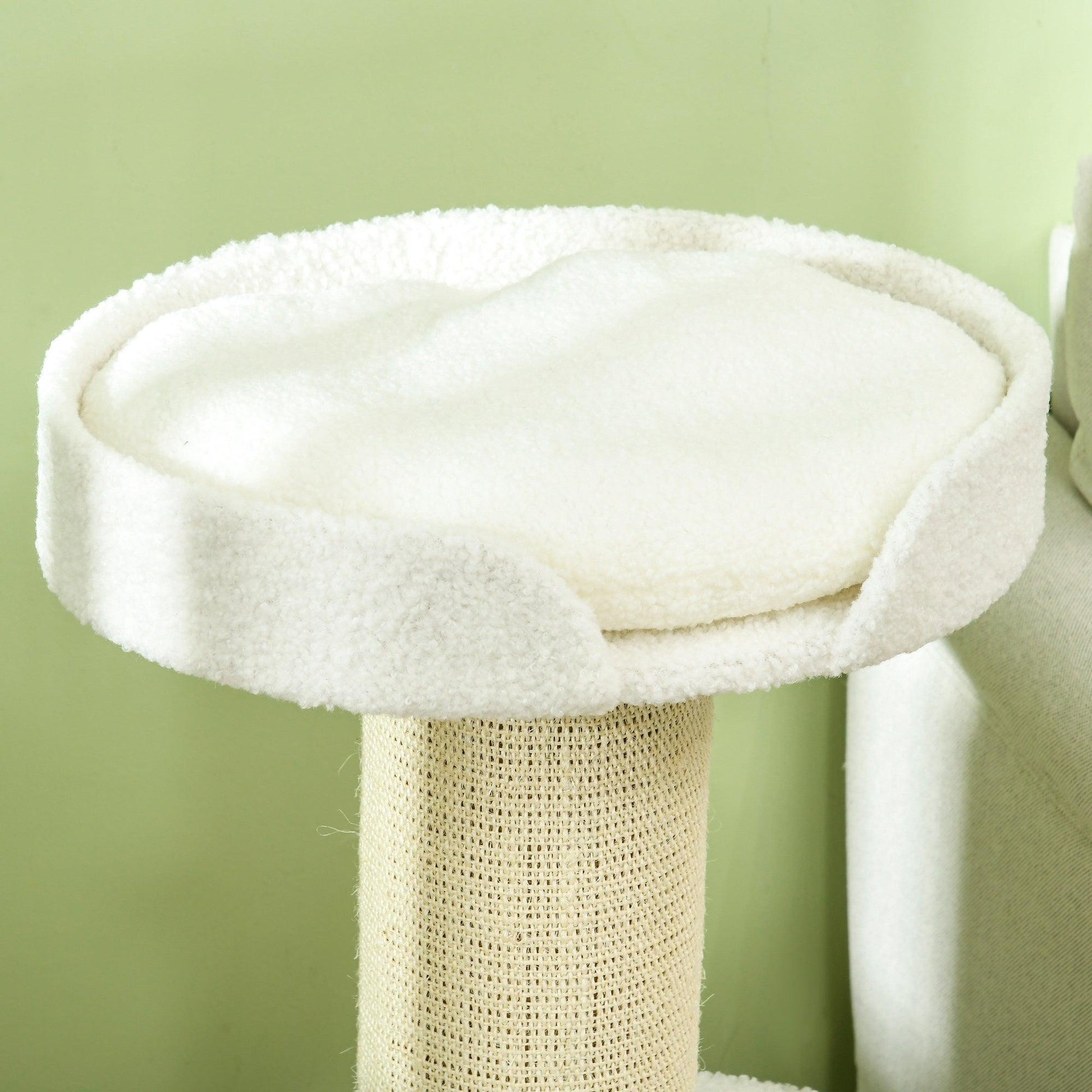 PawHut 2 Tier Sisal Sherpa Cat Tree with Basket Cushion Sisal Post Cream White - ALL4U RETAILER LTD