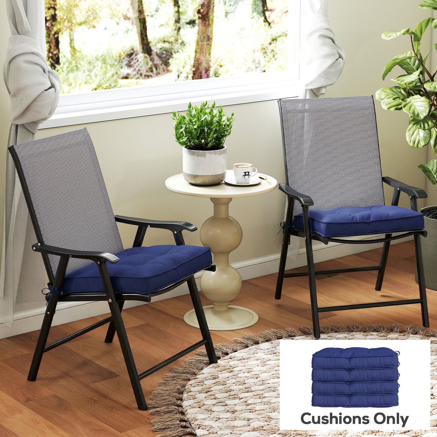 Outsunny Garden Seat Cushion Set Of Four With Ties 42 x 42 Cm Dark Blue Replacement Dining Chair Pad