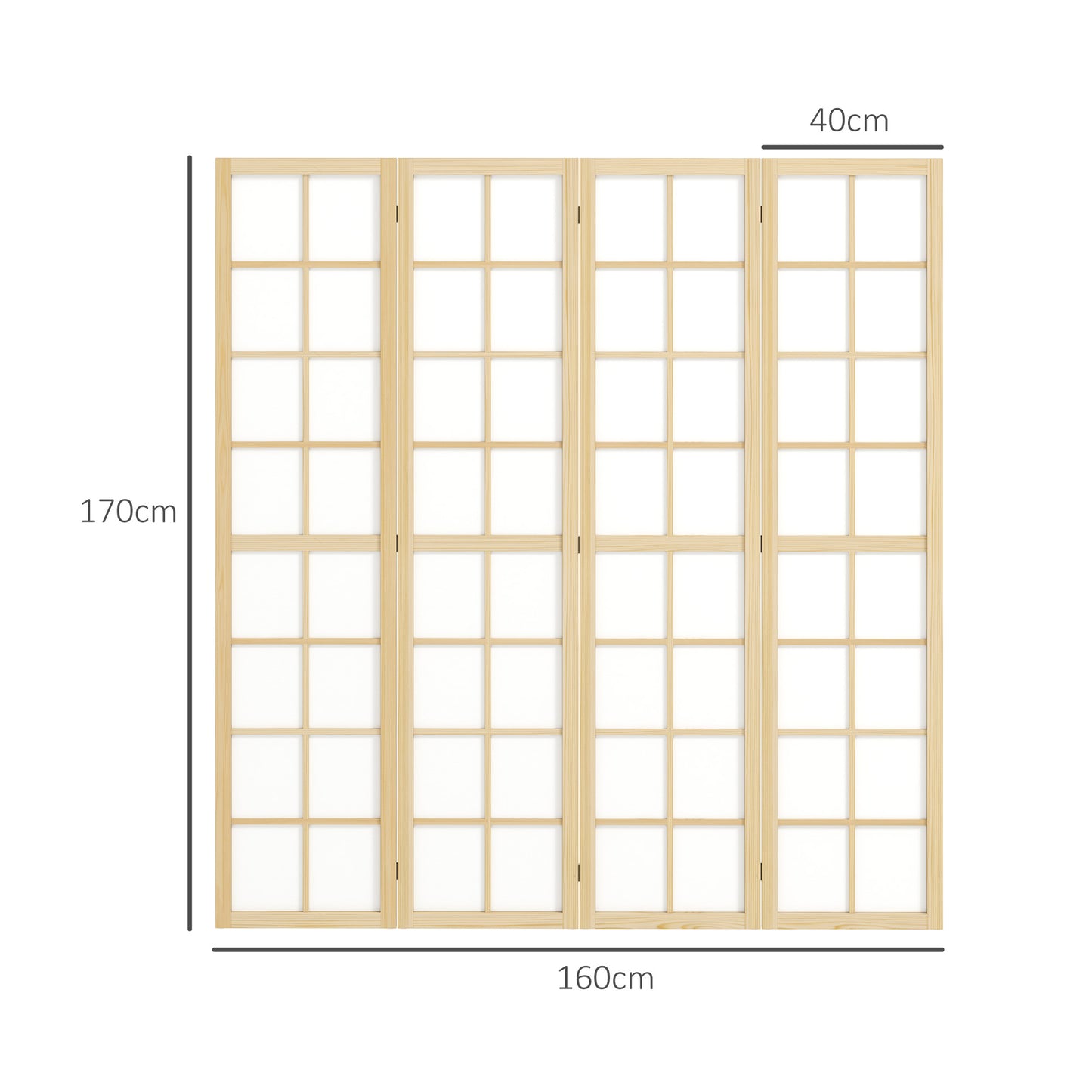 HOMCOM Four Panel Folding Room Divider Freestanding Privacy Screen 160 x 170 cm for Living Room and Bedroom