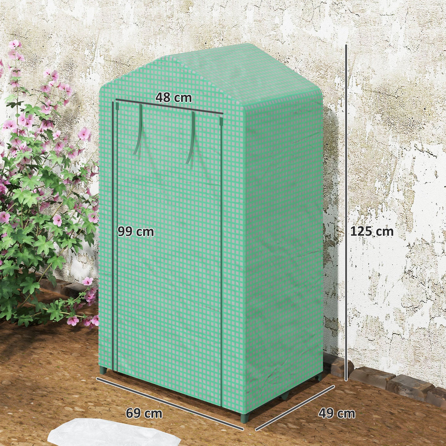 Outsunny 3 Tier Mini Greenhouse Portable Garden Grow House With Roll Up Door And Wire Shelves 69x49x125 Cm Green