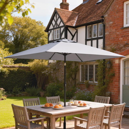 Outsunny Garden Parasol Umbrella With Crank Handle And Tilt Function 180G Polyester Canopy Light Grey