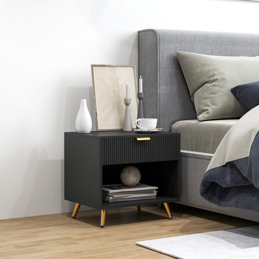 HOMCOM Elegant Bedside Table With Drawer And Shelf In Black And Gold Tone Nightstand