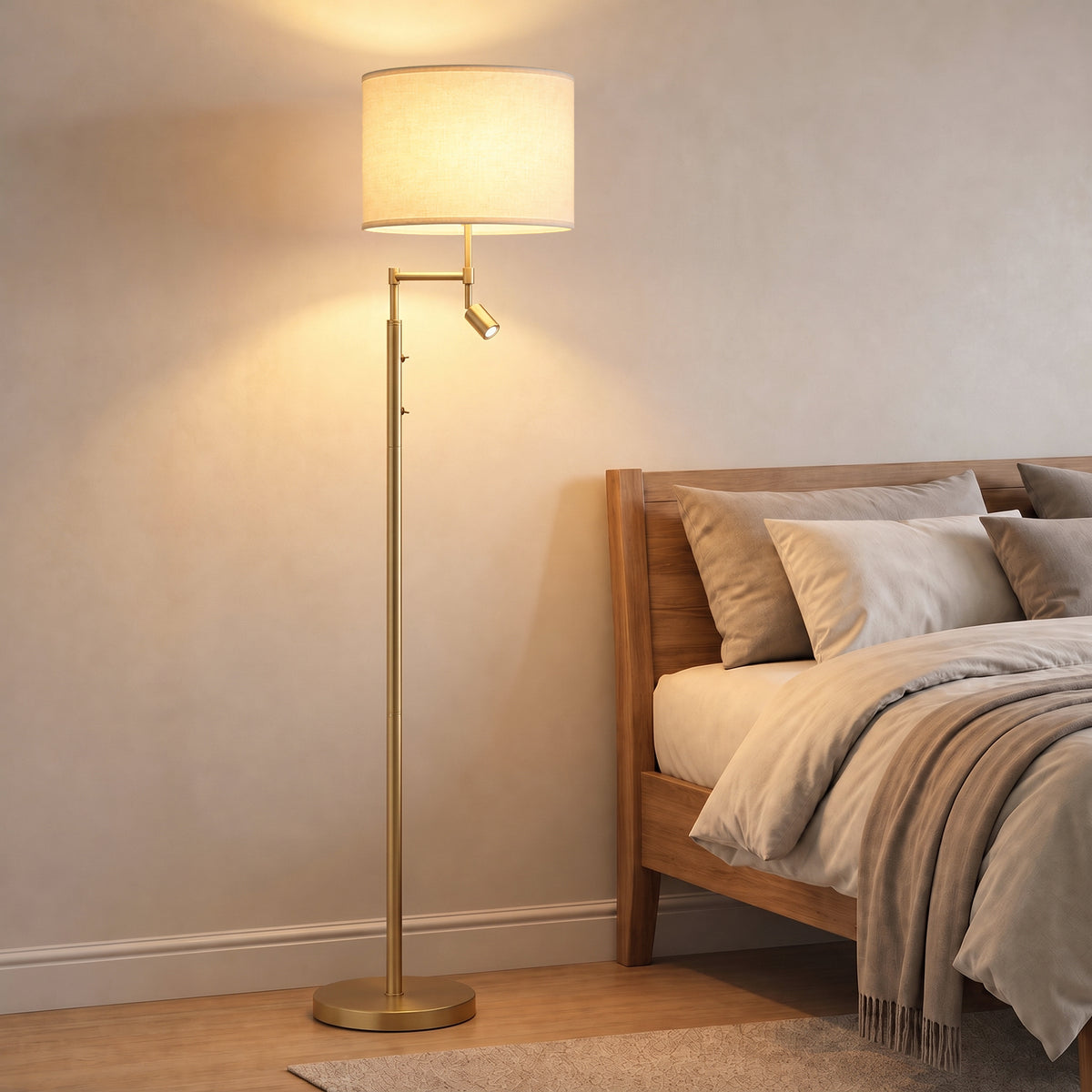 Homcom Modern Floor Lamp With Copper Finish And Built In Reading Light