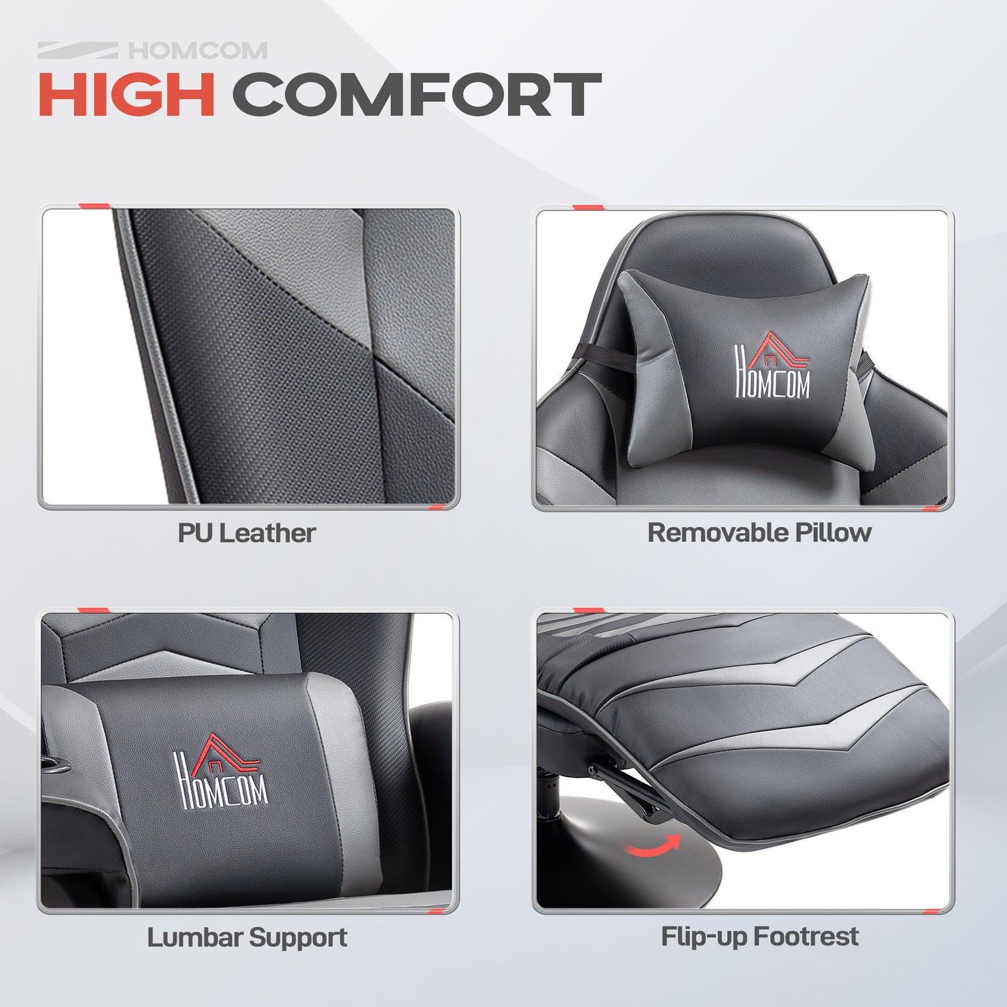 HOMCOM Small Leather Massage Recliner Chair With Ergonomic High Back Headrest And Retractable Footrest Grey