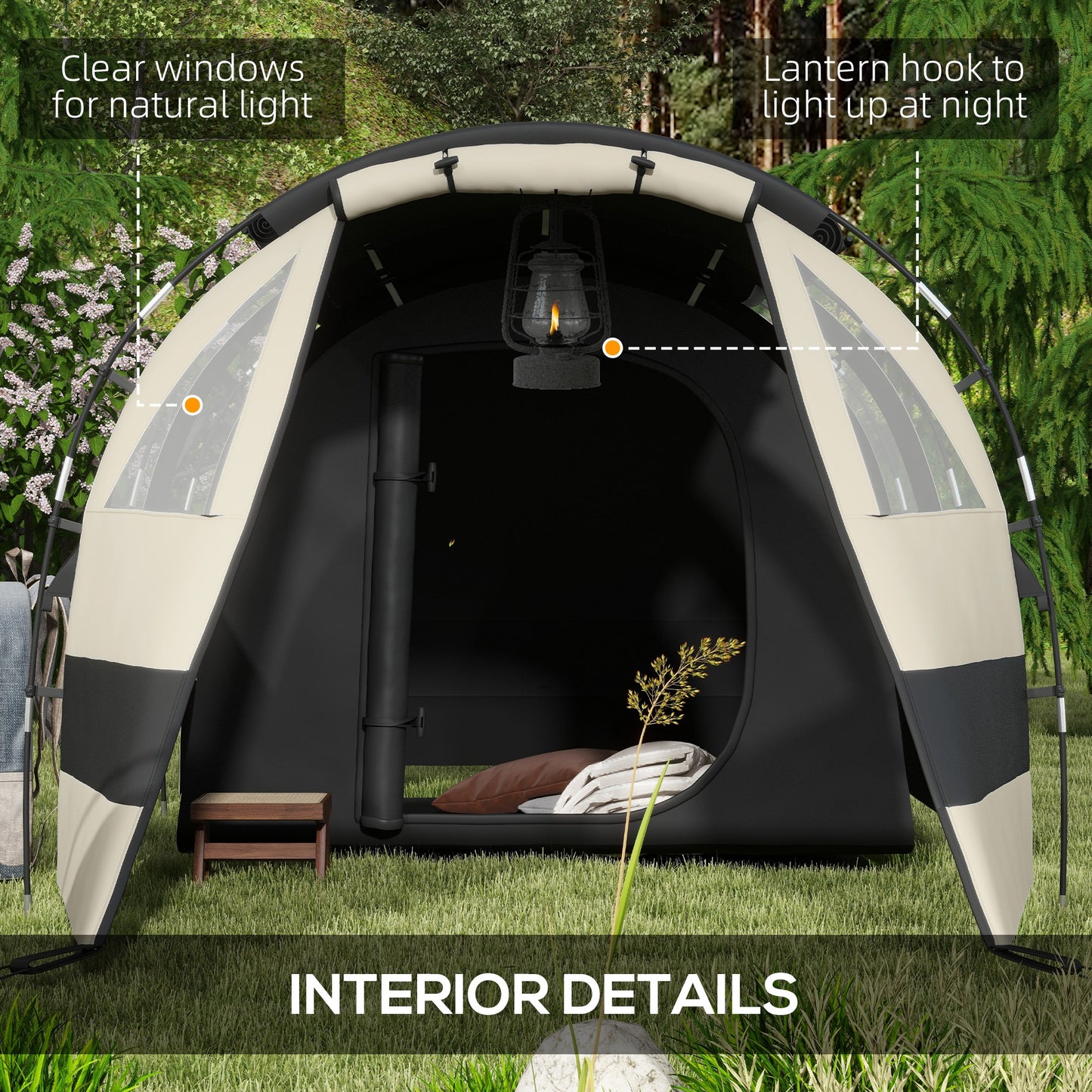 Outsunny Waterproof Blackout Tunnel Tent for 4-5 People with Bedroom and Living Space, Khaki - ALL4U RETAILER LTD