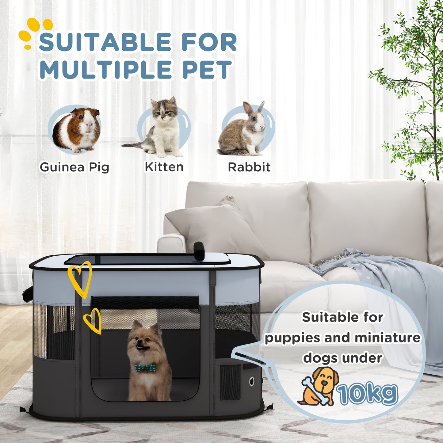 PawHut Portable Pet Playpen with Storage Bag for Indoor and Outdoor Use, Grey - ALL4U RETAILER LTD