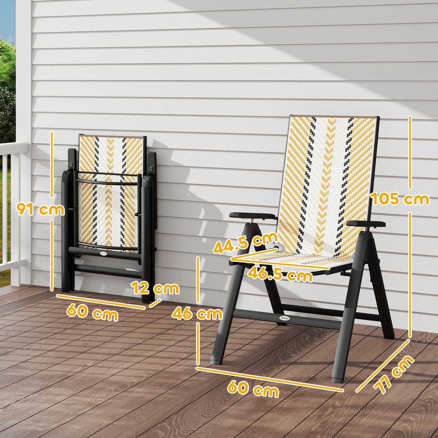 Outsunny Set Of Two Rattan Reclining Garden Chairs Foldable With Five Position Backrests Multicolour