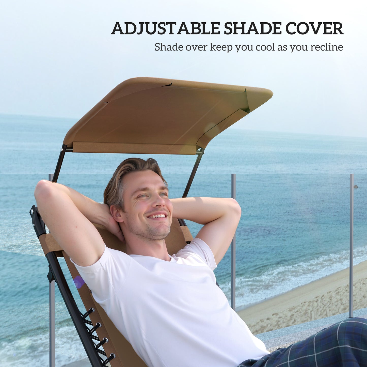 Outsunny Zero Gravity Lounger Chair Set Of 2 Folding Reclining Chairs With Shade Cover Cup Holder For Poolside Camping