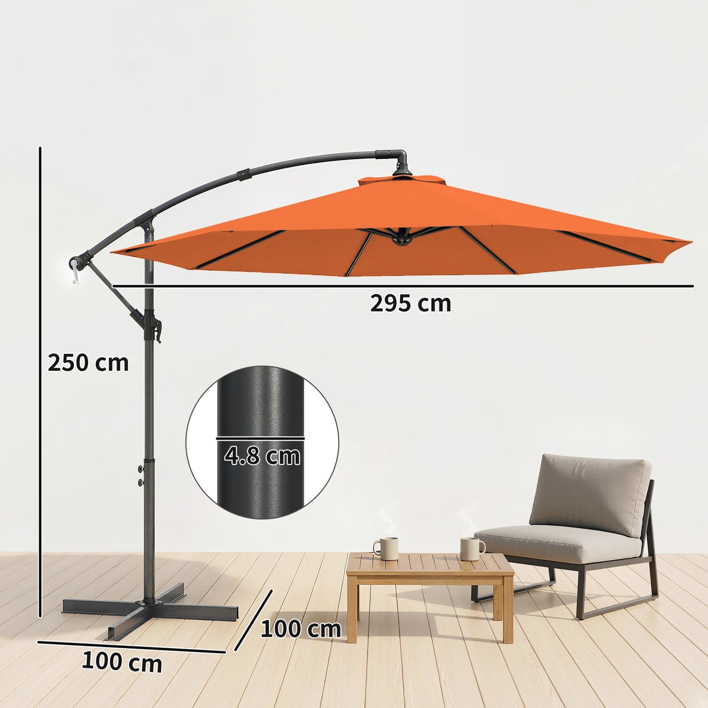 Outsunny 3 Meter Cantilever Parasol With Cross Base And Offset Outdoor Umbrella Crank Handle Orange