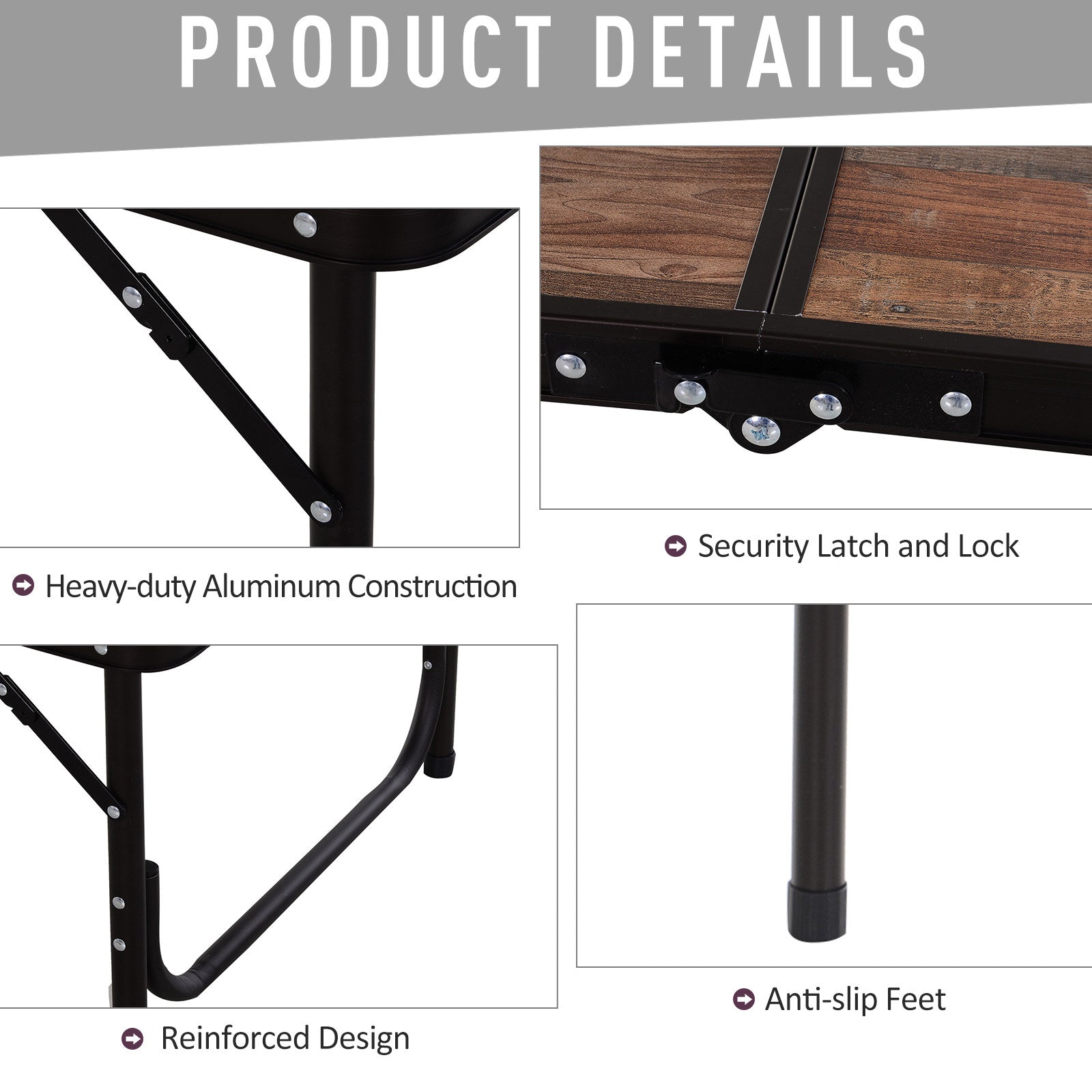 Outsunny 3ft Height Adjustable MDF Folding Camping Table - Improved SEO - ALL4U RETAILER LTD