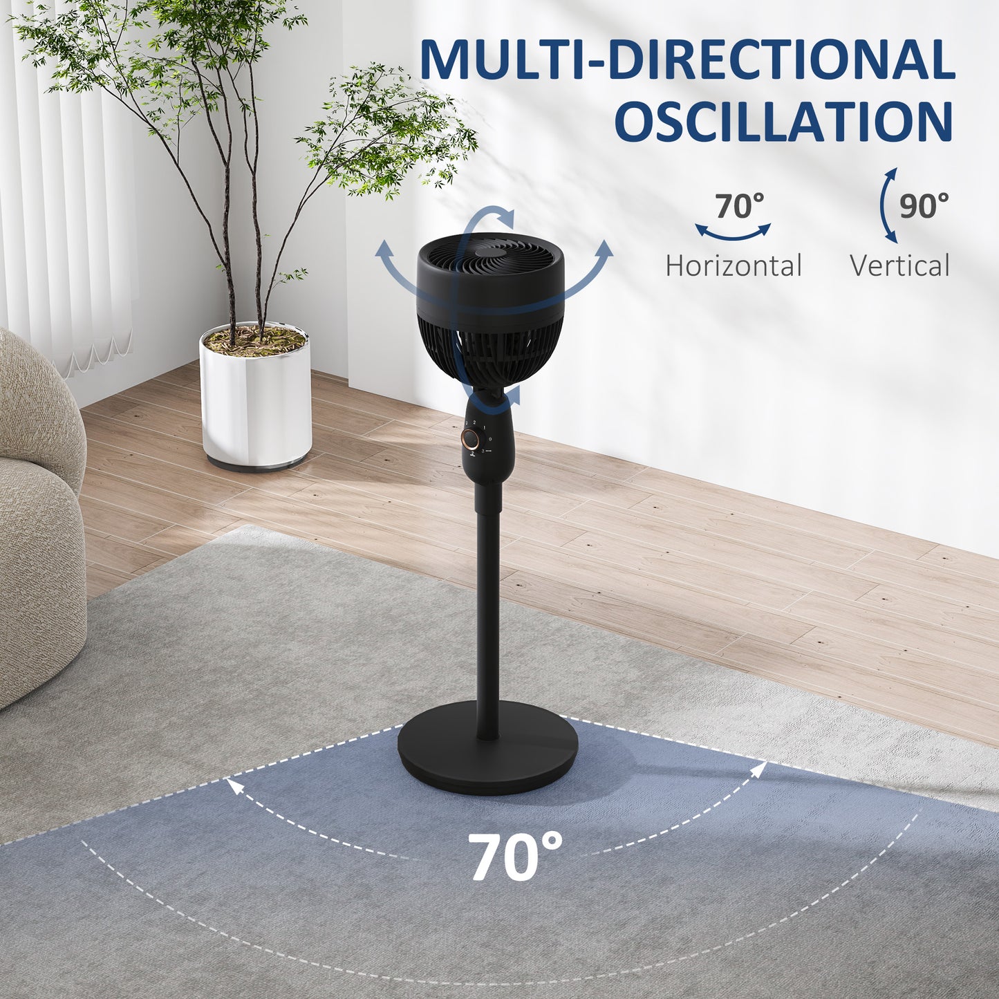 HOMCOM 12 Inch Pedestal Fan With Oscillation, 3 Speed Settings, Air Circulator For Bedroom Home Office Black