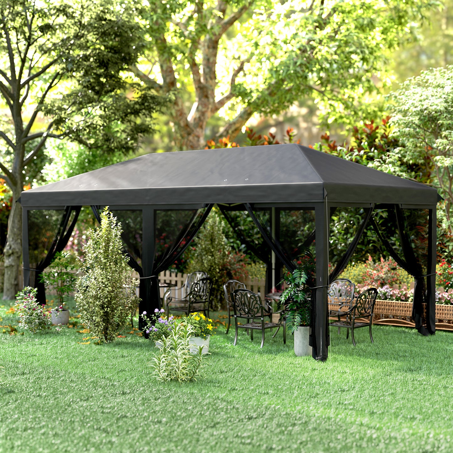 Outsunny Pop Up Gazebo 3 By 6m Outdoor Canopy Shelter Marquee Party Wedding Tent With 6 Mesh Walls Carry Bag Black