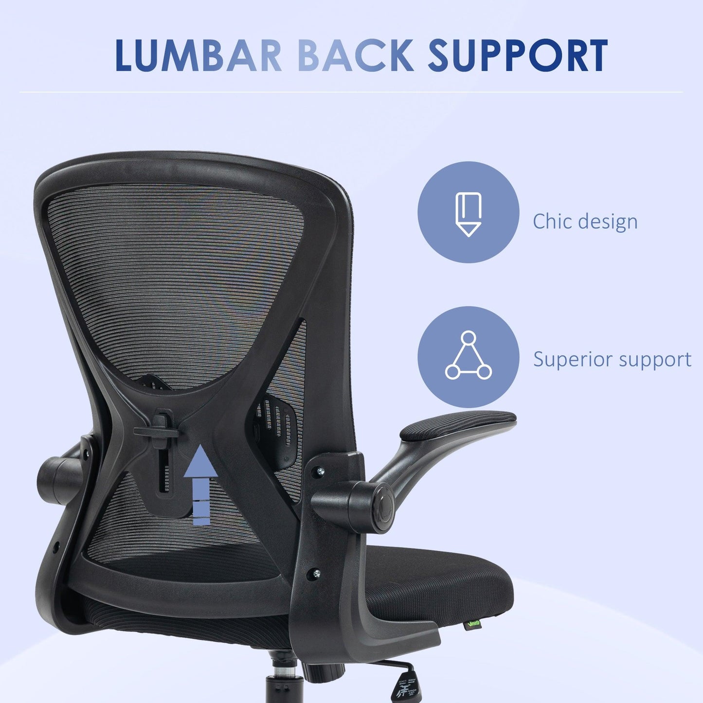 Vinsetto Mesh Office Chair with Flip-up Armrests, Ergonomic Computer Desk Chair with Lumbar Support and Swivel Wheels, Black - ALL4U RETAILER LTD