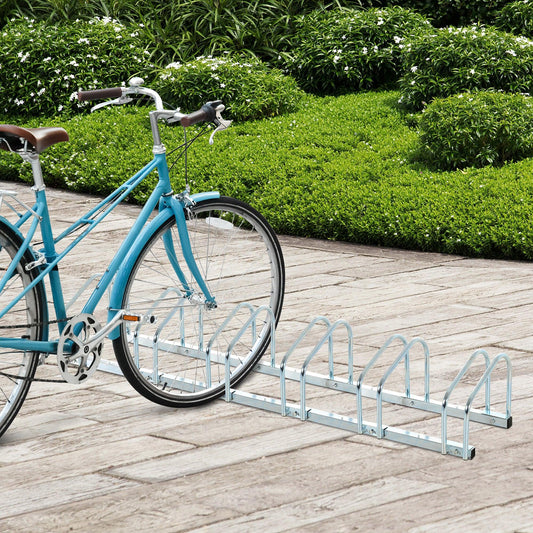 HOMCOM Bike Parking Rack Bicycle Locking Storage Stand for 6 Cycling Silver - ALL4U RETAILER LTD