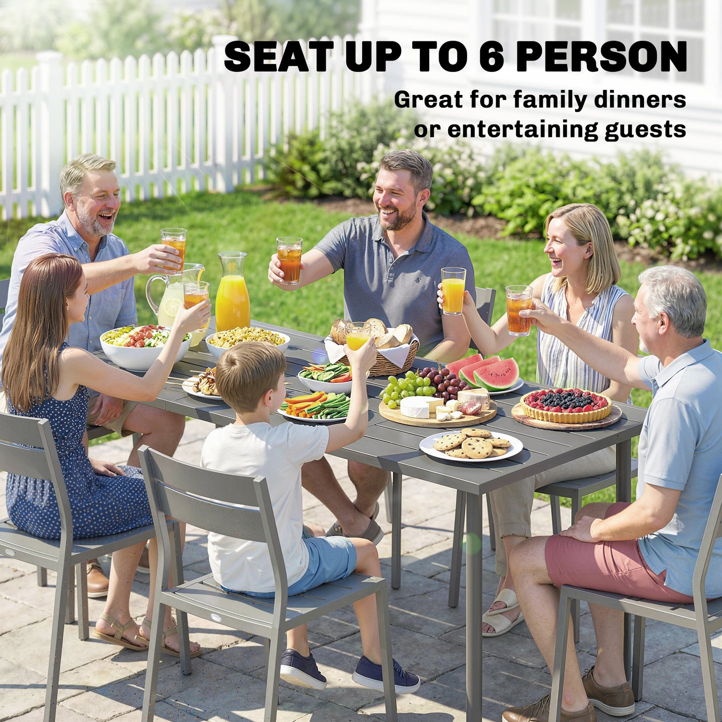 Outsunny 165 X 80 Cm Rectangular Garden Dining Table For 6 With Slatted Top Weather Resistant Metal Frame