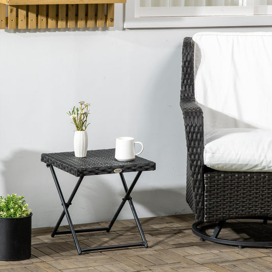 Outsunny Folding Square Rattan Coffee Table w/ Steel Frame Bistro Garden Black - ALL4U RETAILER LTD