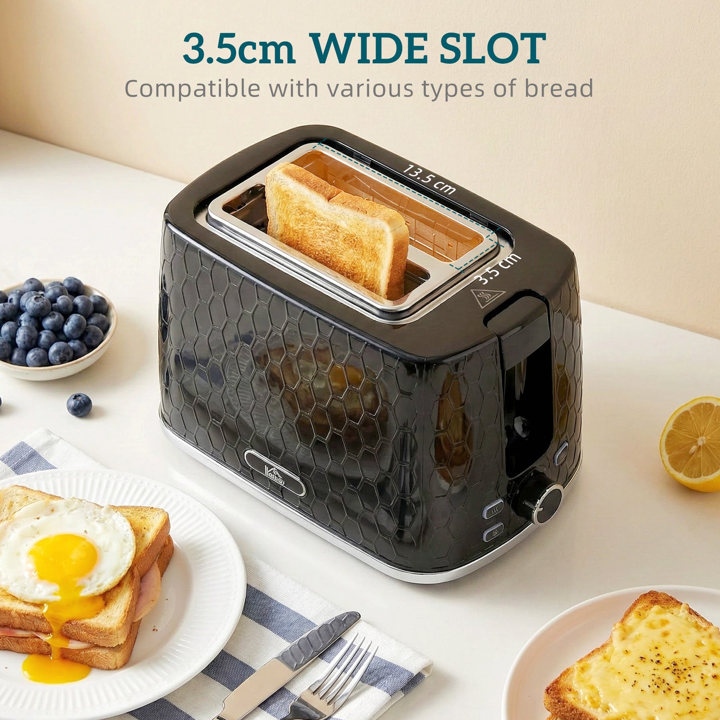 HOMCOM Kettle And Toaster Set 1.7L 3000W Kettle With Limescale Filter 2 Slice Toaster With 7 Browning Settings Black