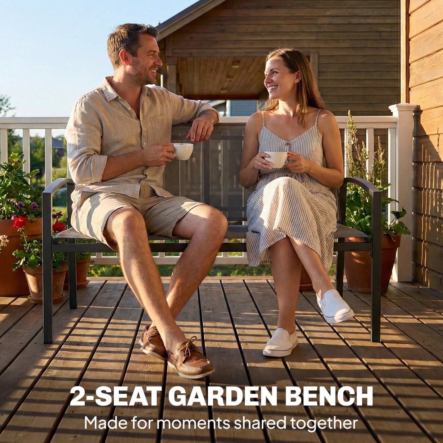 Outsunny Metal Garden Bench 2 Seater Outdoor Furniture With Breathable Texteline Grey Park Patio Seat