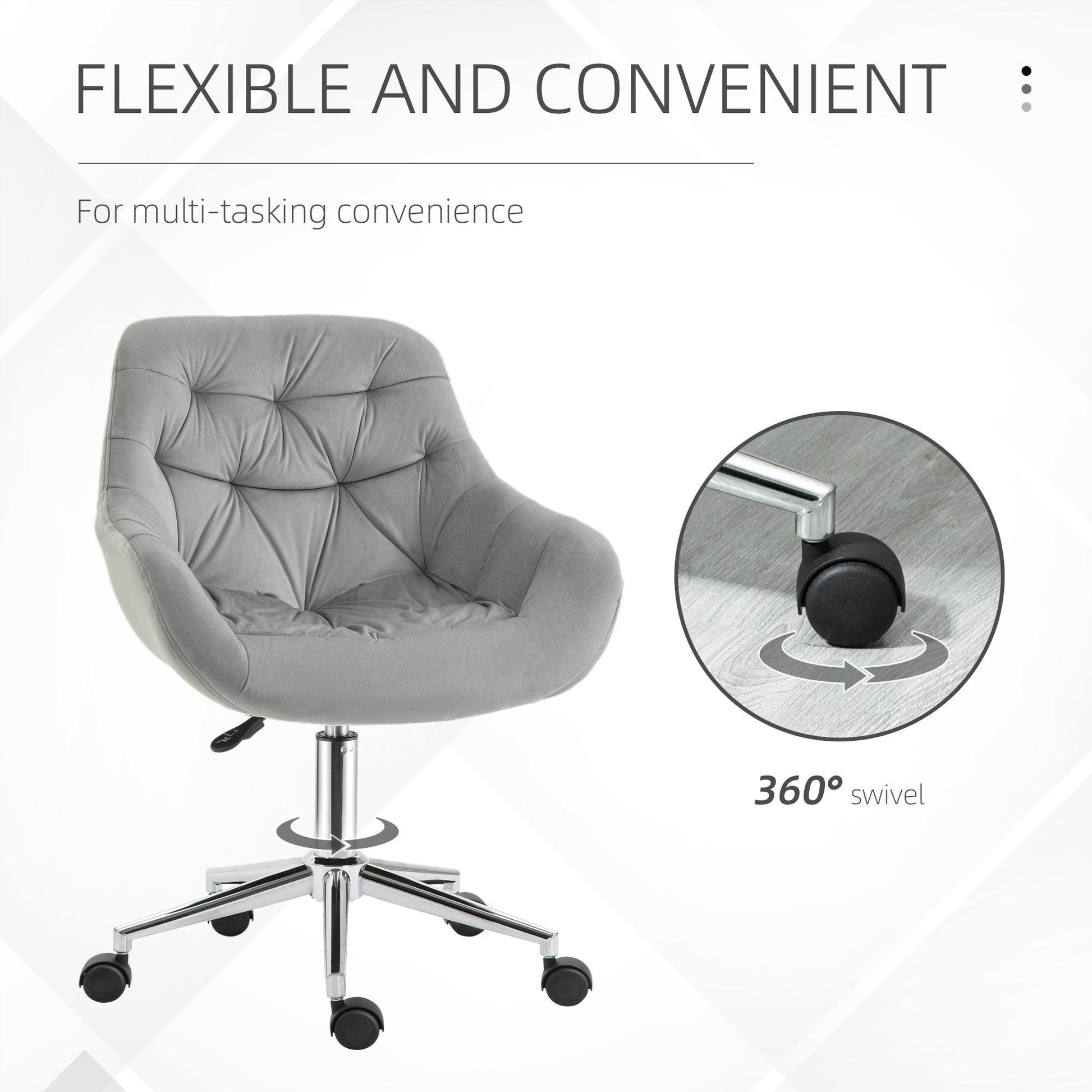 Vinsetto Velvet Home Office Chair with Adjustable Ergonomic Support, Grey - ALL4U RETAILER LTD