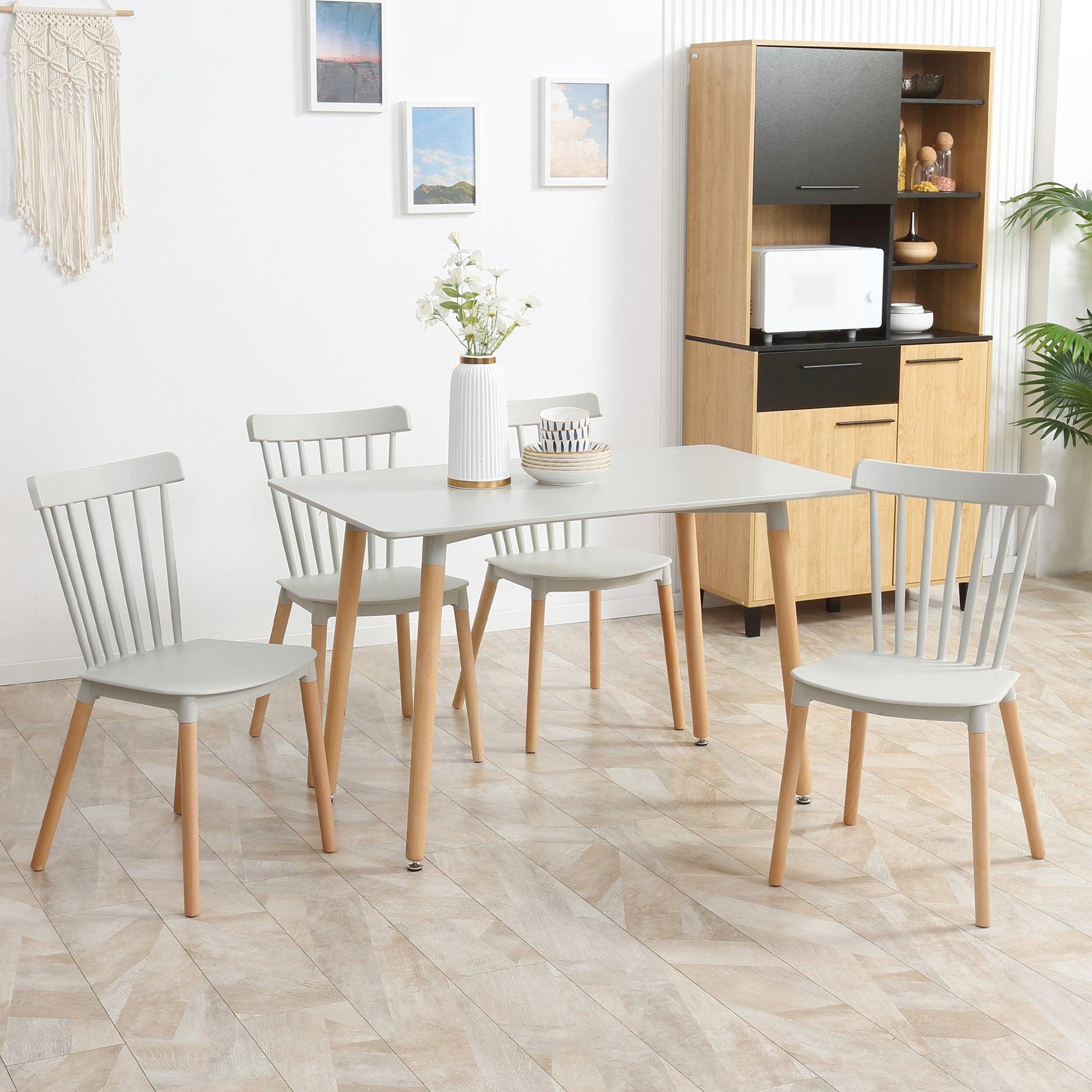 HOMCOM 5 Piece Dining Table Set with Beech Wood Legs, Space Saving Table and 4 Chairs for Small Kitchens, Grey - ALL4U RETAILER LTD