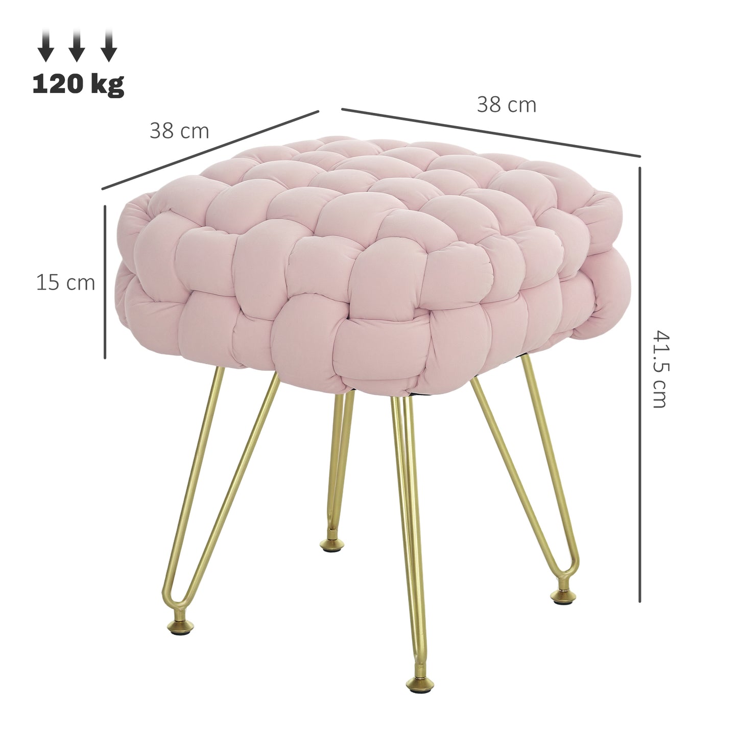 HOMCOM Velvet Feel Bold Cross Woven Footstool Pink for Living Room Bedroom Hallway and Office