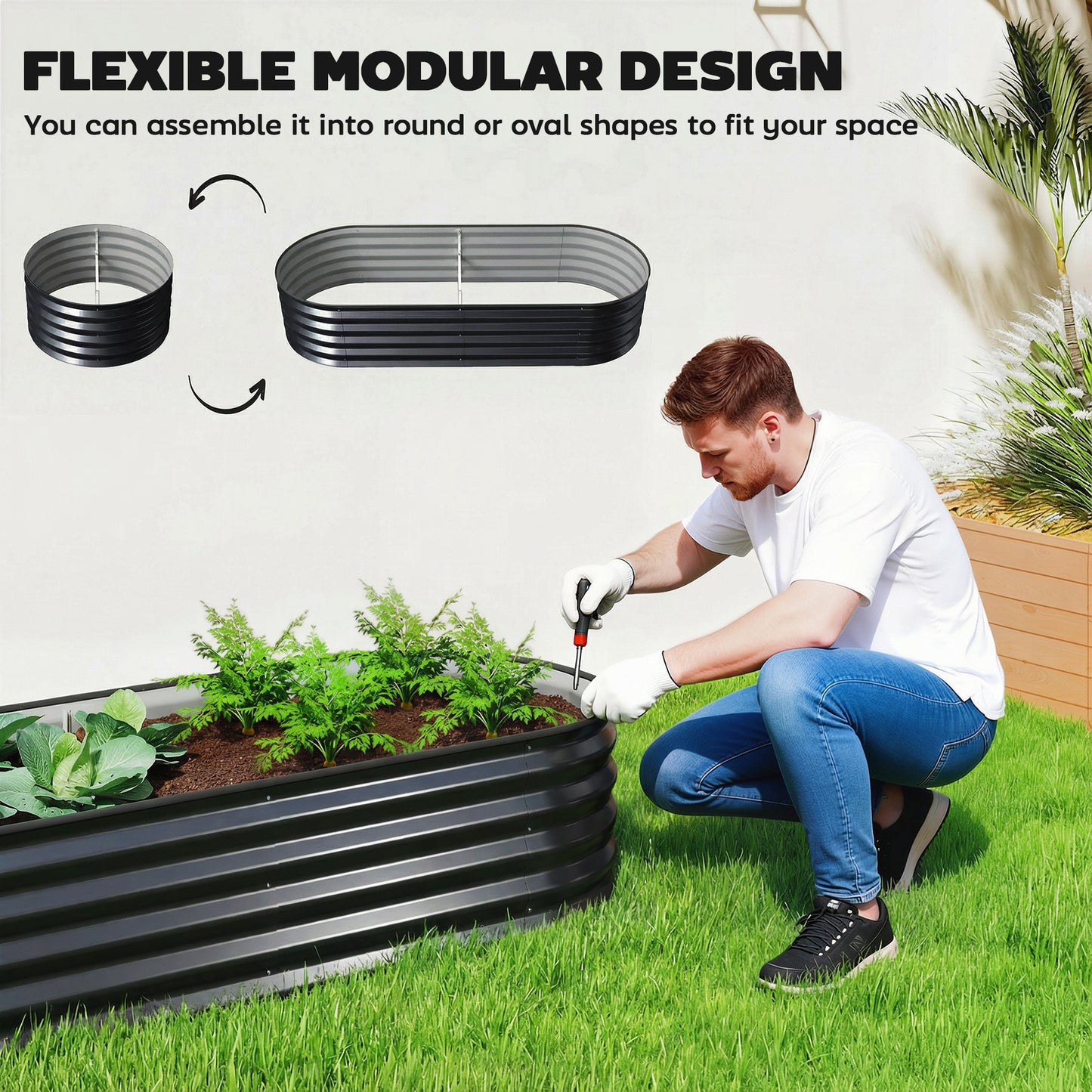 Outsunny Set of Two 150 x 60cm Galvanised Steel Planters for Outdoor Gardens Dark Grey