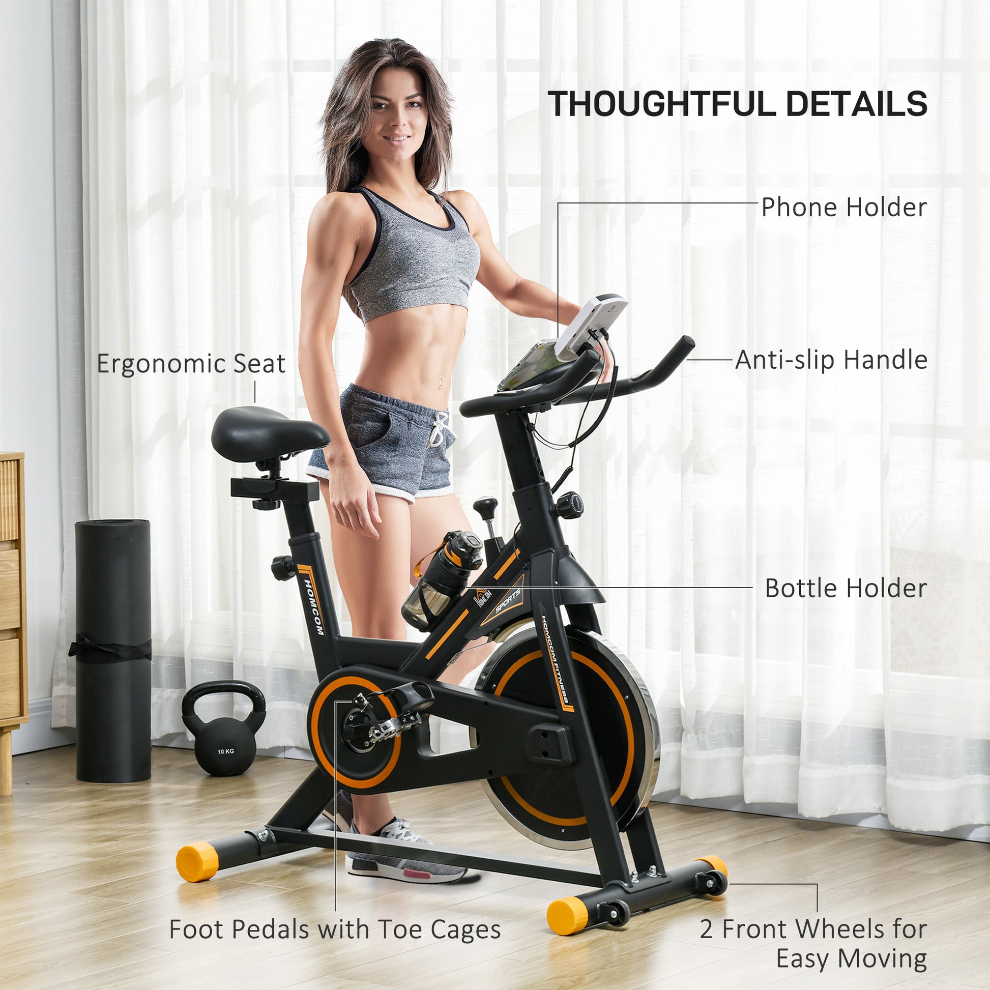 HOMCOM Indoor Cycling Stationary Bike with LCD Display & Heart Rate Monitor for Home Fitness - ALL4U RETAILER LTD