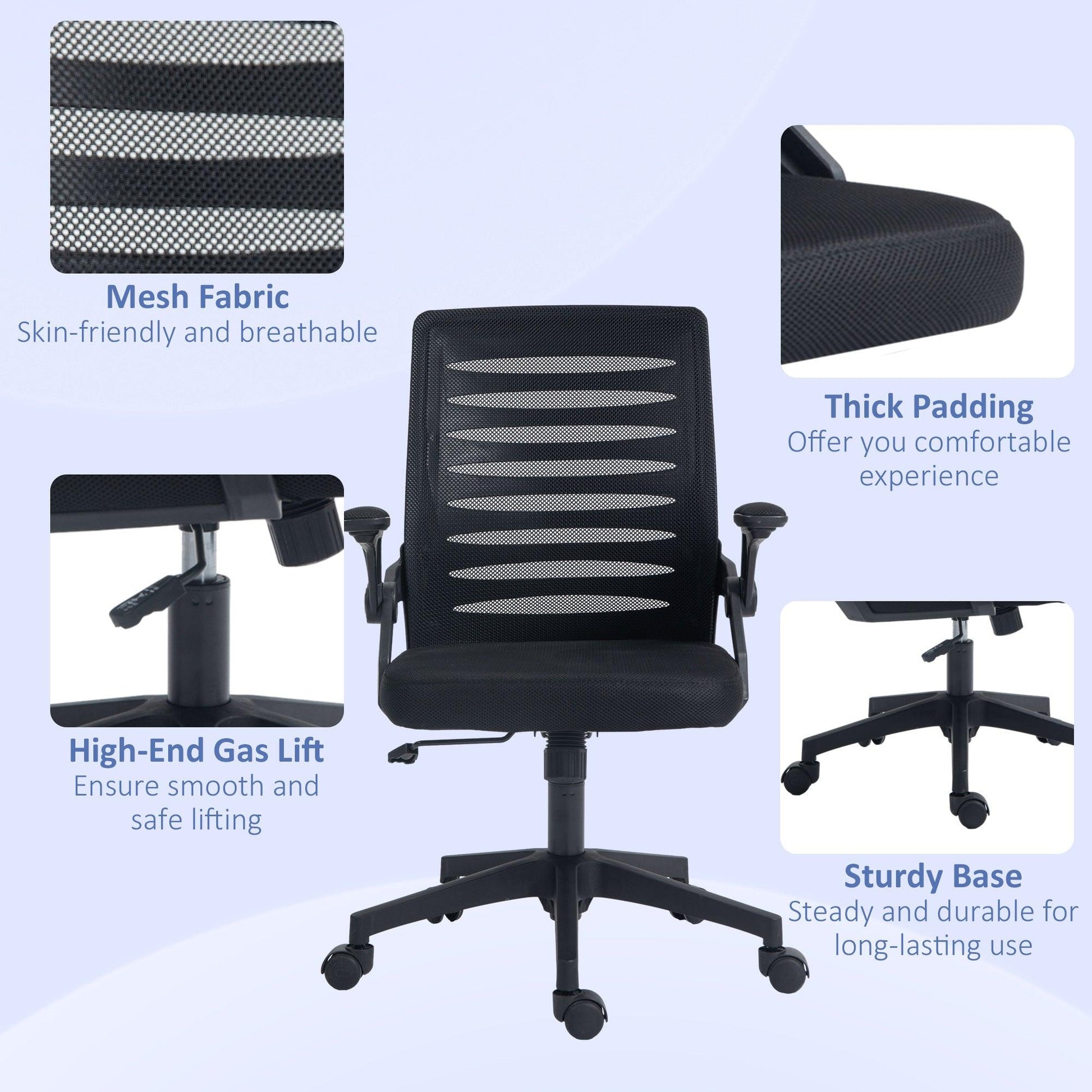 Vinsetto Mesh Office Chair, Swivel Task Computer Chair for Home with Lumbar Support - ALL4U RETAILER LTD