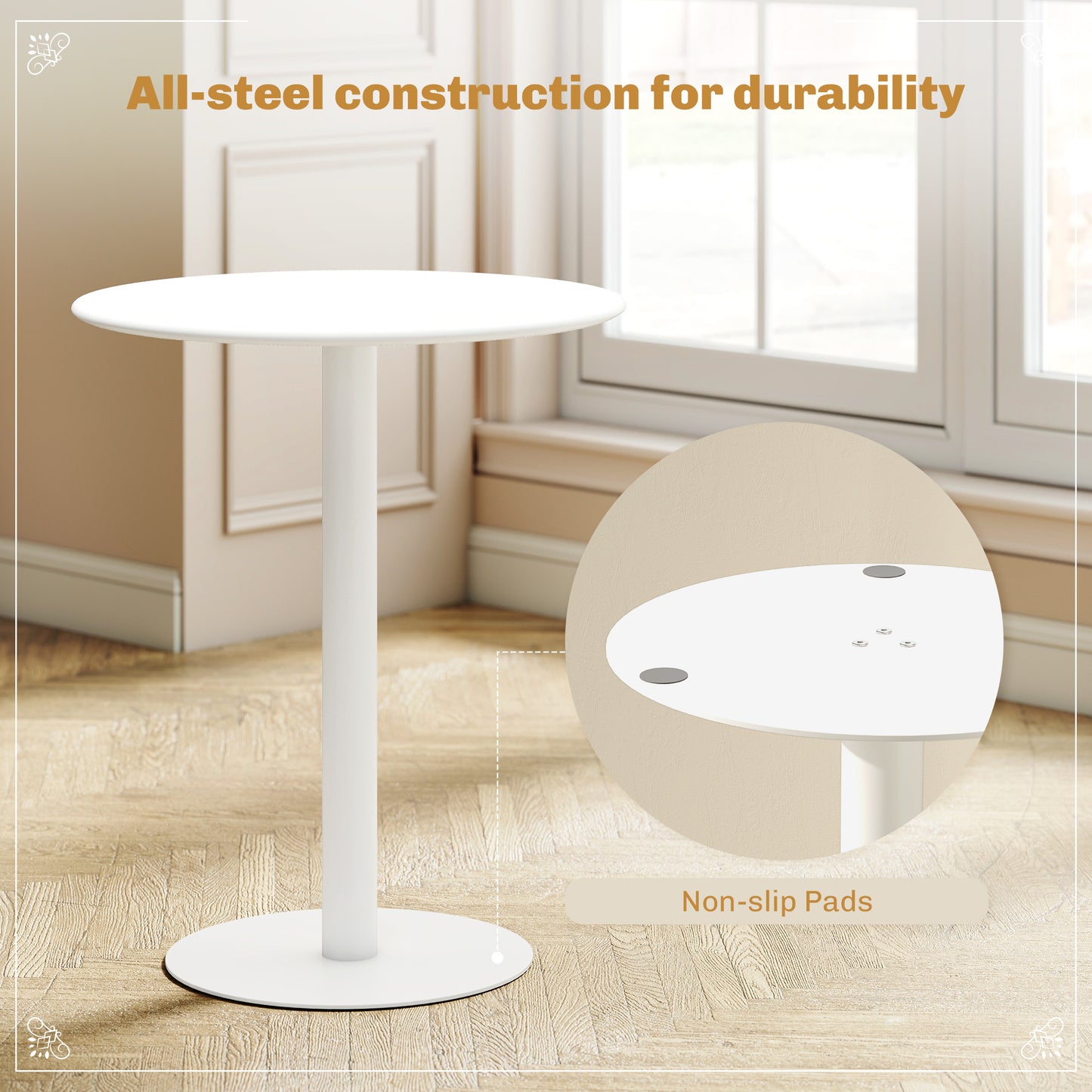 HOMCOM Round Dining Table With Steel Base 60 cm Diameter 72 cm Height White For Kitchen Dining Room