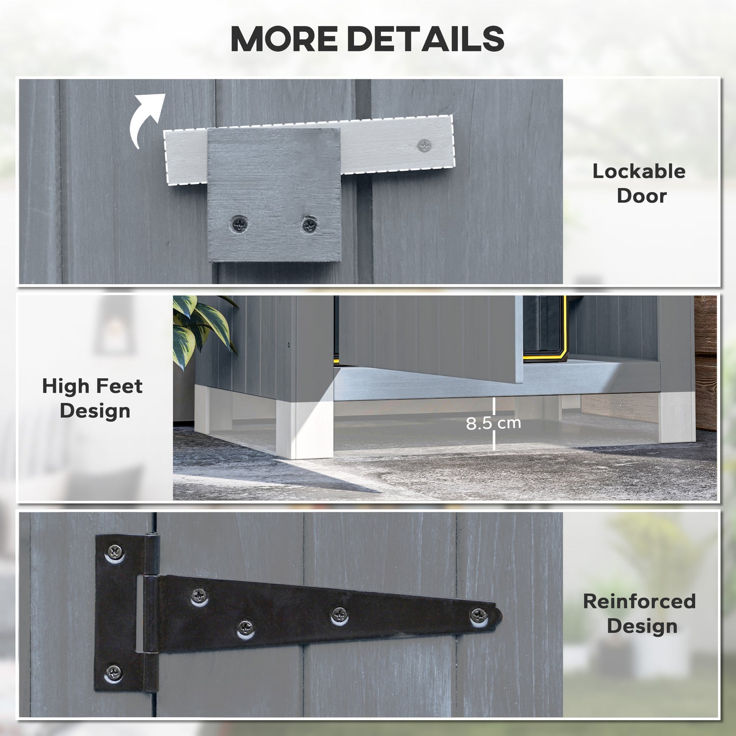 Outsunny Wooden Garden Storage Shed with 3 Shelves, Outdoor Tool Storage Cabinet with Tilt Roof and Lockable Door, 77.5 x 54.2 x 179.5 cm, Grey