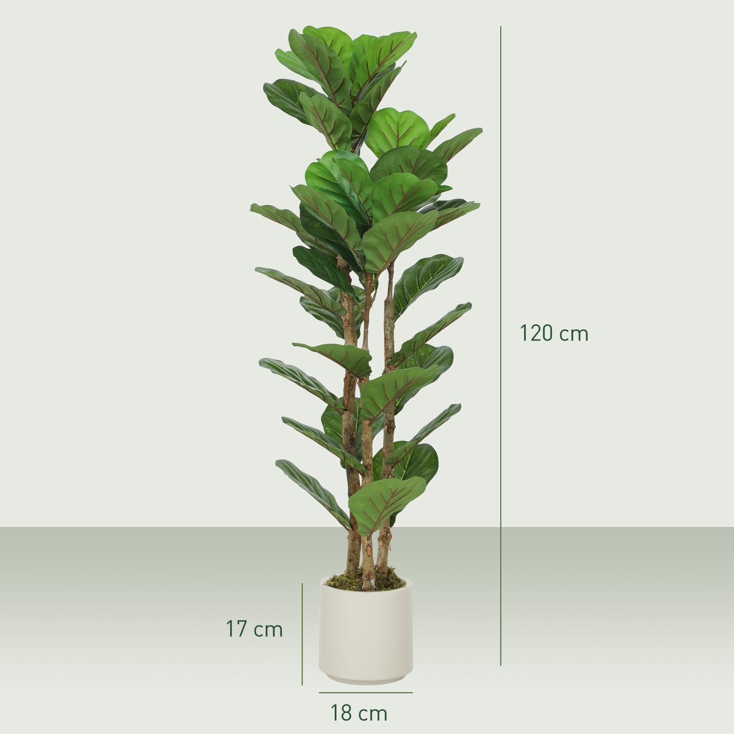HOMCOM 120cm Set of 2 Artificial Fiddle Leaf Fig Trees Green Realistic Indoor Plant Decor