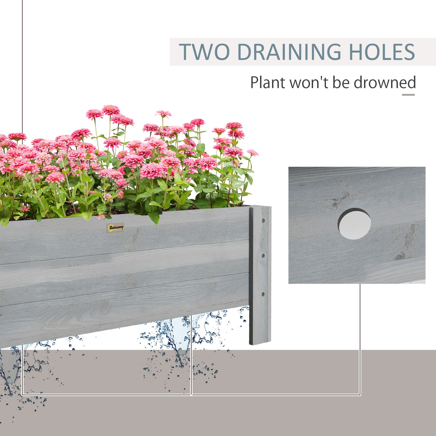 Outsunny 58L Garden Raised Bed Planter Fir Wood Outdoor Patio For Flowers And Vegetables Grey 100 By 36 By 36 Cm