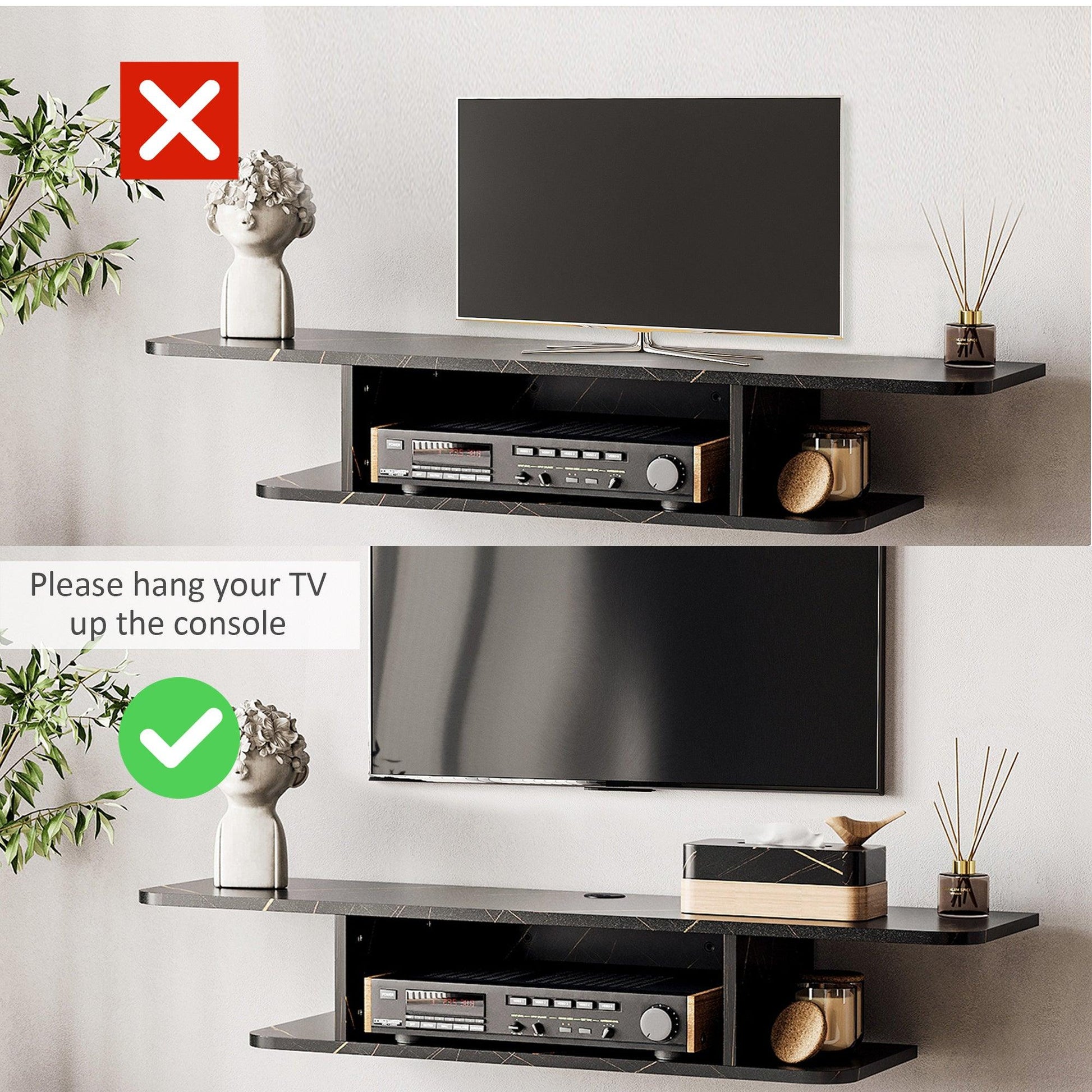 HOMCOM Black Floating TV Stand, Storage Shelf, for TVs up to 40" - ALL4U RETAILER LTD