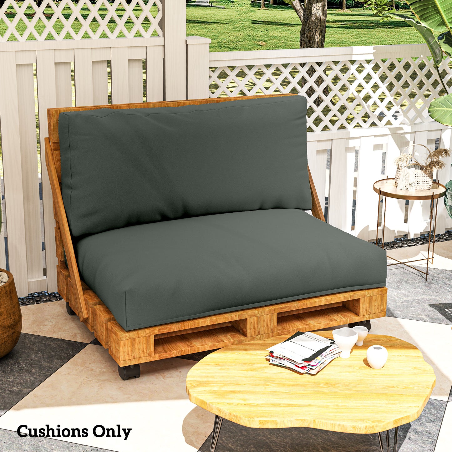 Outsunny Two Piece Seat Pallet And Back Cushions Charcoal Grey 120x80 Cm Seat Cushion 120x45 Cm Back Cushion