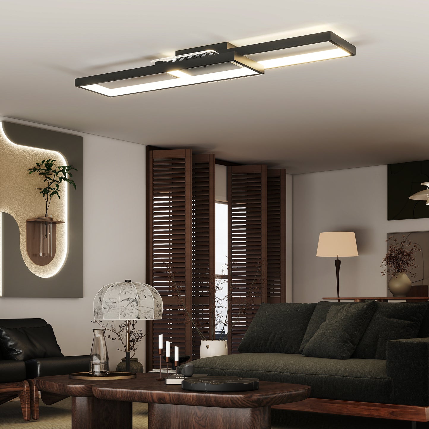 HOMCOM LED Ceiling Light Dimmable Flush Mount Remote Control Wall Switch 3000K 6000K Color Temp Living Room Bedroom Black