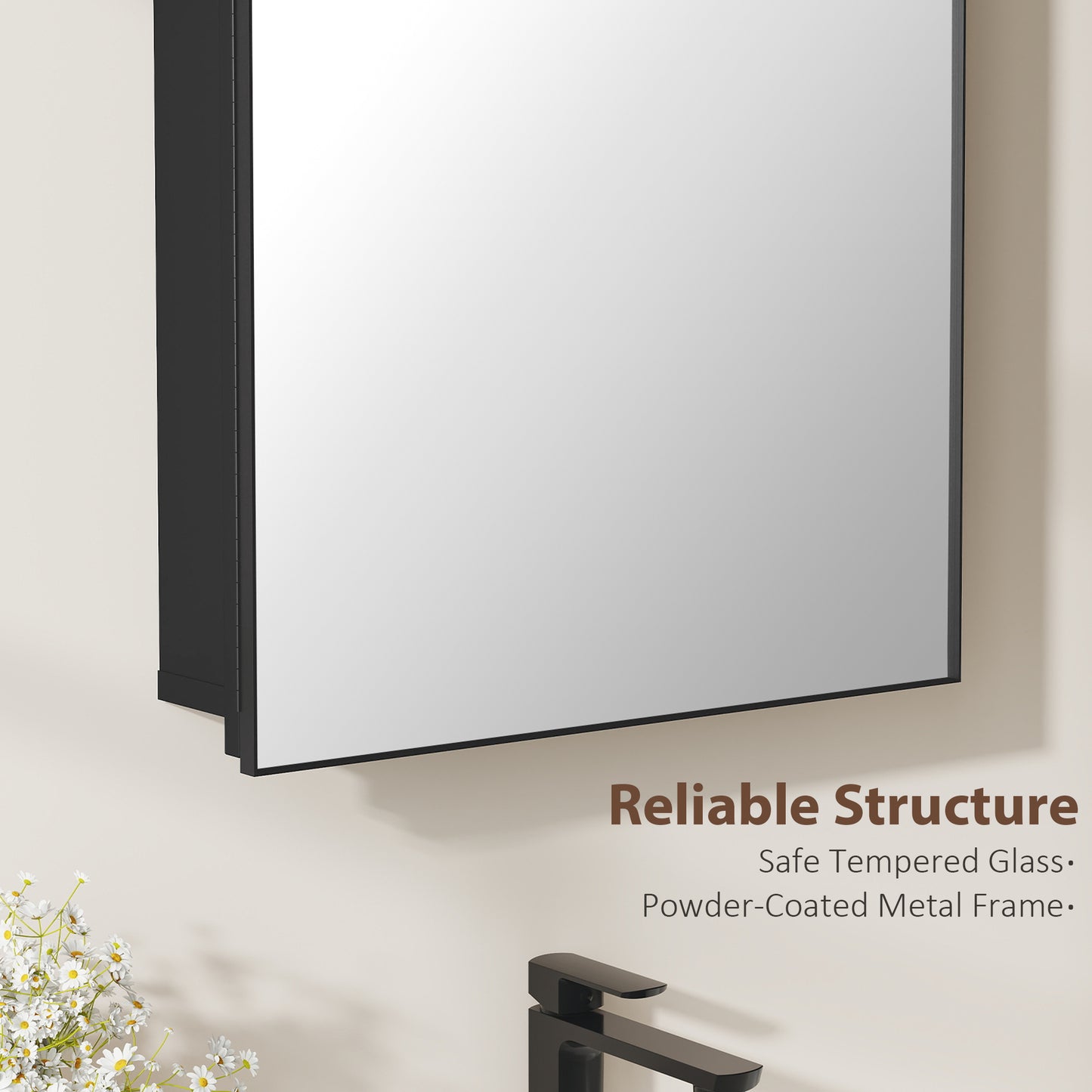 HOMCOM Arched Wall Mounted Bathroom Mirror Cabinet With Storage Shelves Black Finish Fully Assembled