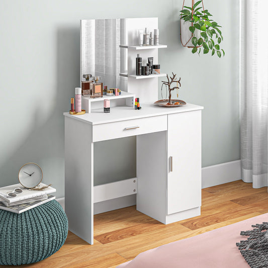 HOMCOM Modern White Vanity Table with Storage and Large Mirror - ALL4U RETAILER LTD