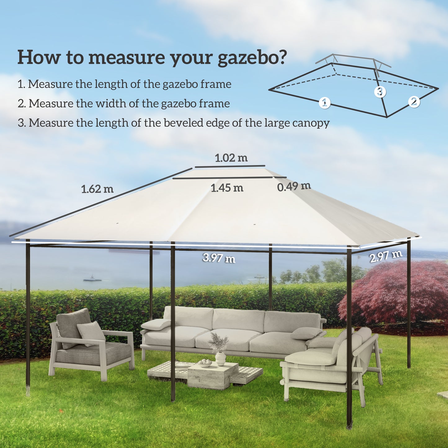 Outsunny 3 x 4m Gazebo Canopy Replacement Cover Top Cover Only Cream White Weather Resistant PA Coated Polyester