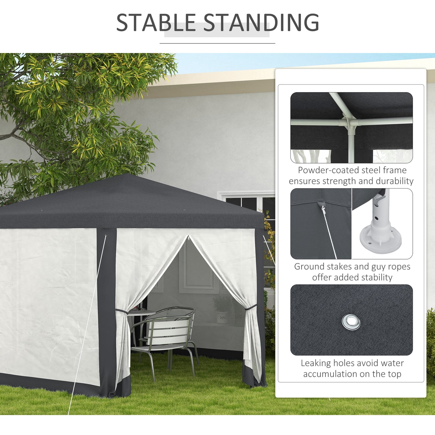 Outsunny 4M Hexagon Gazebo, Netting Party Tent, Patio Canopy Outdoor Event Shelter, Shade Resistant, Dark Grey