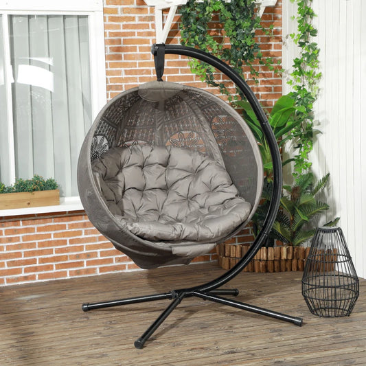 Outsunny Hanging Swing Chair w/ Metal Stand & Side Pocket, Sand - ALL4U RETAILER LTD