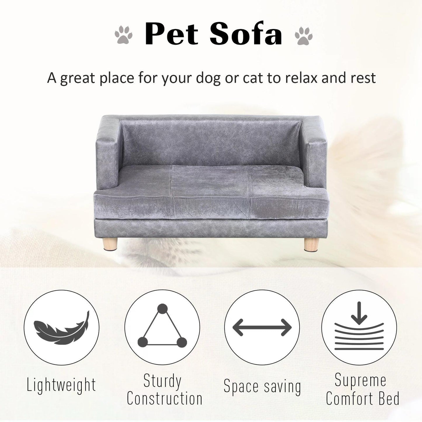 PawHut Grey PU Leather Elevated Pet Sofa Bed - ALL4U RETAILER LTD