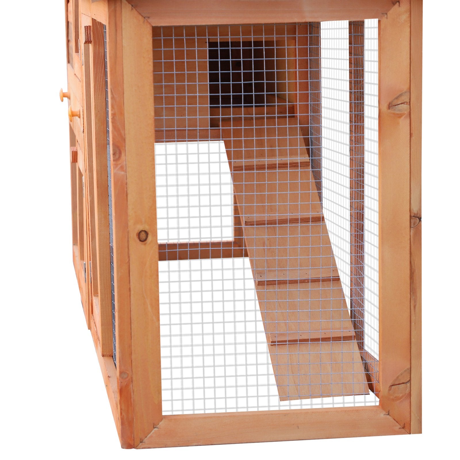 PawHut 2-Story Fir Wood Rabbit Hutch with Ramp and Outdoor Run - Brown - ALL4U RETAILER LTD