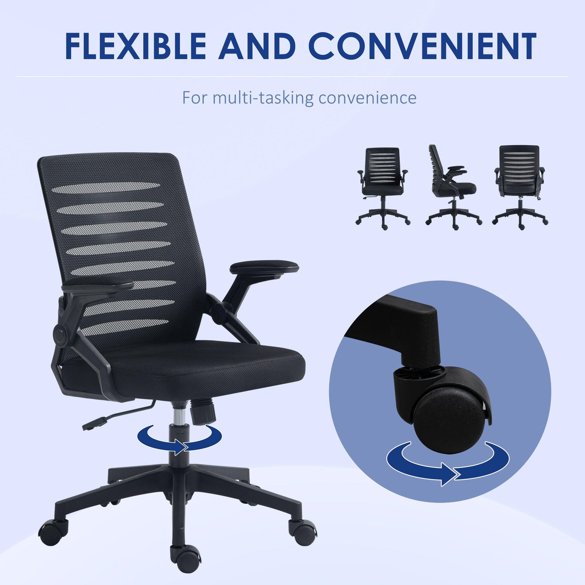 Vinsetto Mesh Office Chair, Swivel Task Computer Chair for Home with Lumbar Support - ALL4U RETAILER LTD