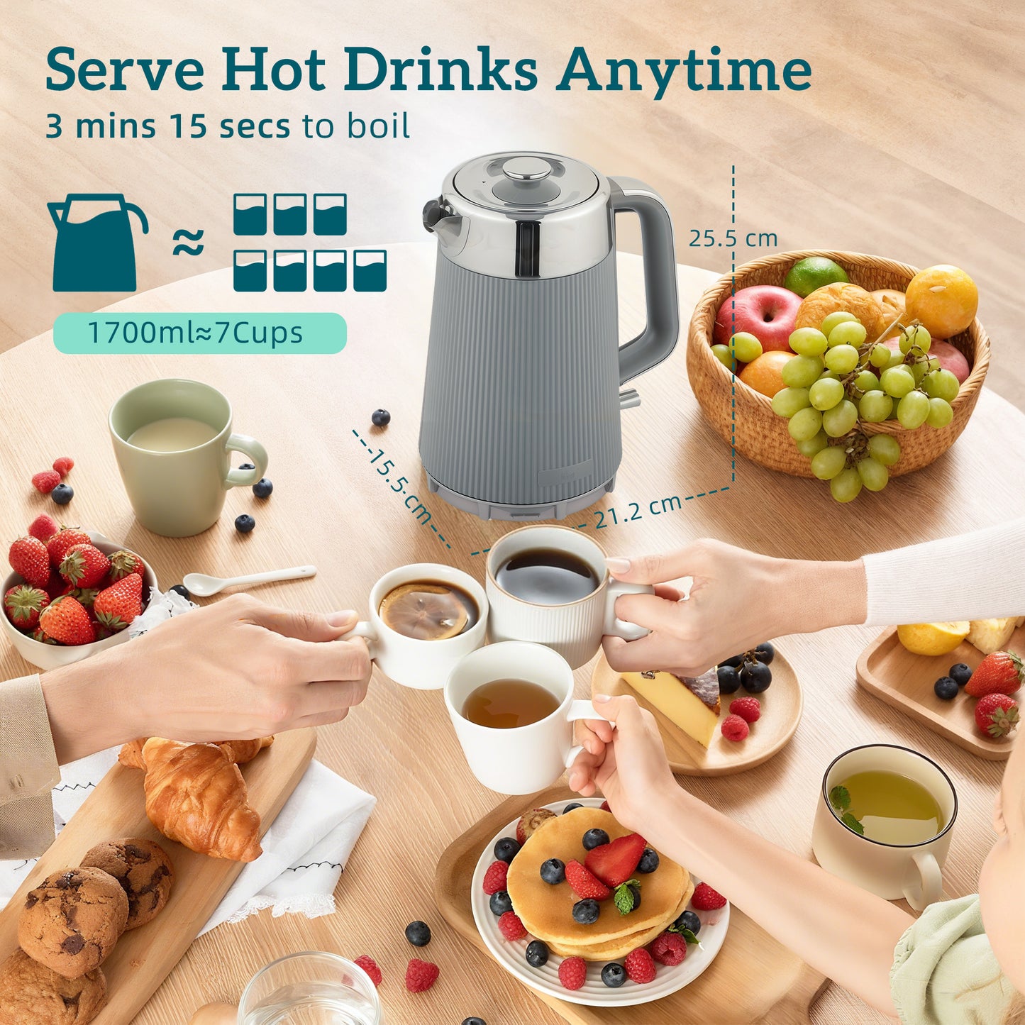 HOMCOM Kettle And Toaster Set 3000W 1.7L With UK Strix Thermostat 4 Slice Toaster 7 Browning Levels Taupe